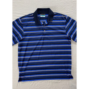 PGA Tour Airflux Microfiber Polo Golf Shirt. Blue Stripe, Men's L. MINT!!